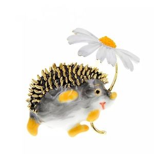 Hedgehog with Flower Brooch
